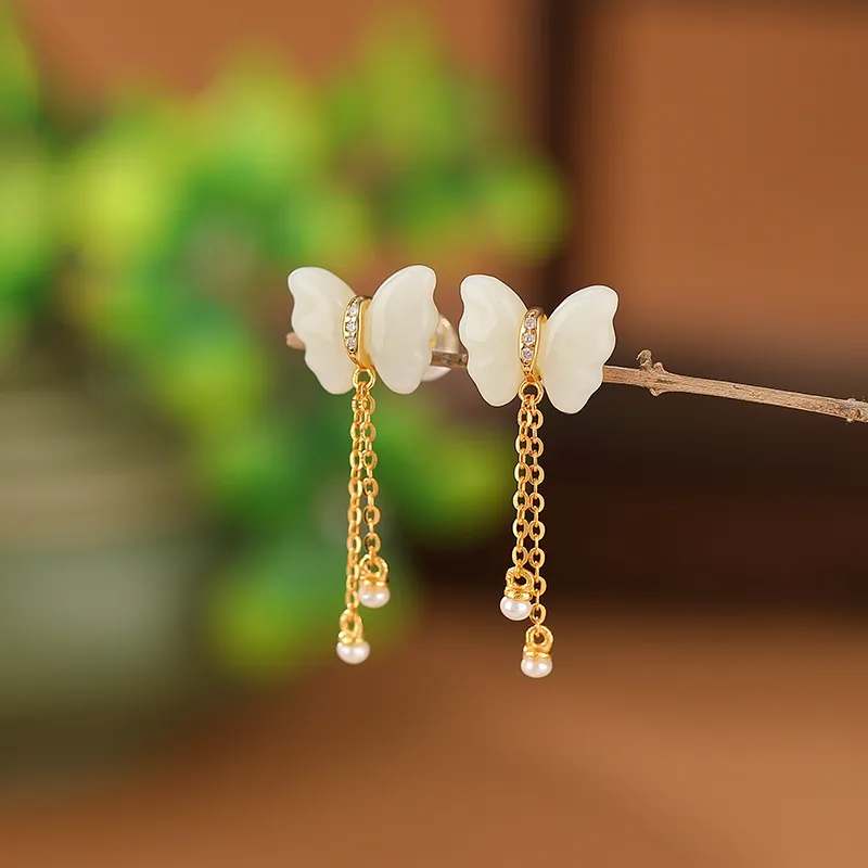 Royal Heaven's Choice Earrings Pale Greenish White Jade Women's-2
