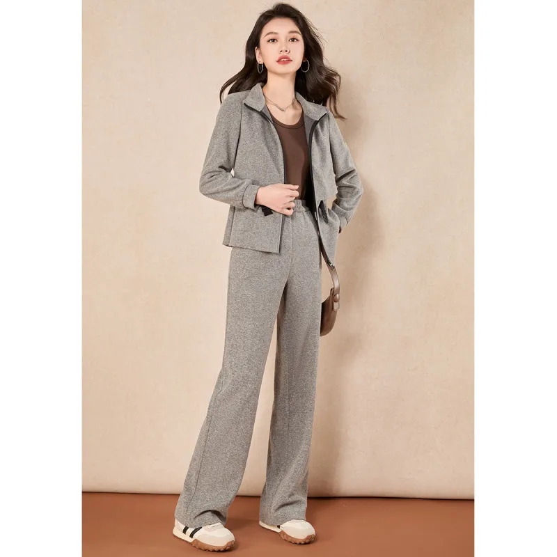 Mylan Casual Suit Cinched Waist Women's Gray-5