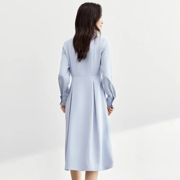 SENTUBILA Long Sleeved Dresses Women's Light Gray Blue-3