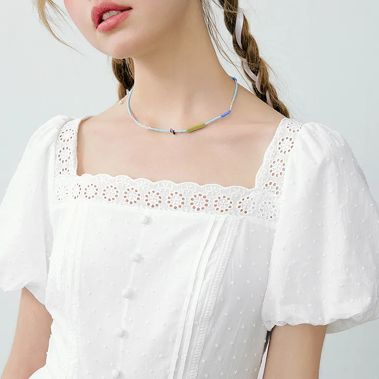 LEDIN Short Sleeved Dress Women's White-2