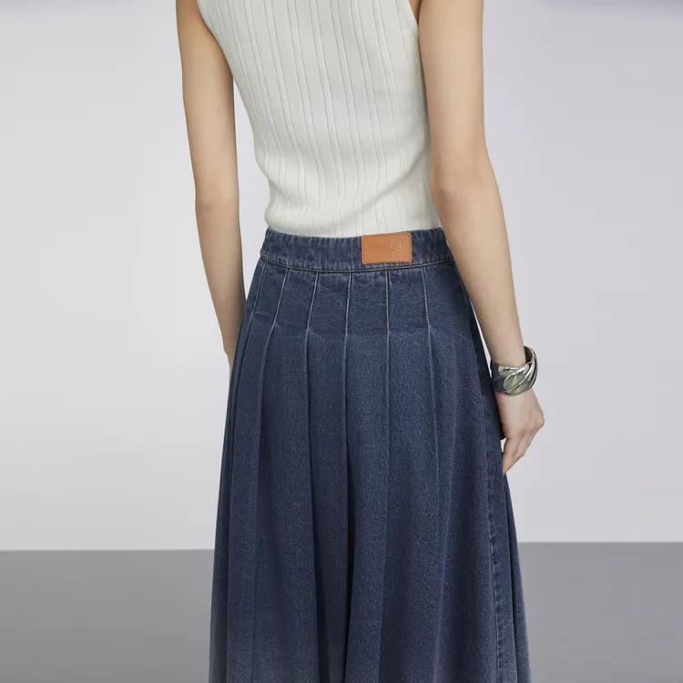 ELLE Casual Long Skirts Women's Denim Blue-5