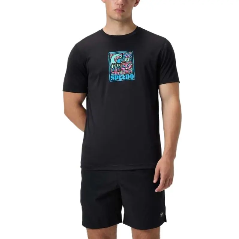 Speedo Short Sleeve Swim Shirt Black Men's Swimwear Men's Black-3