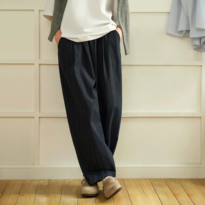 714STREET Casual Pants Unisex Navy Blue Stripes-2