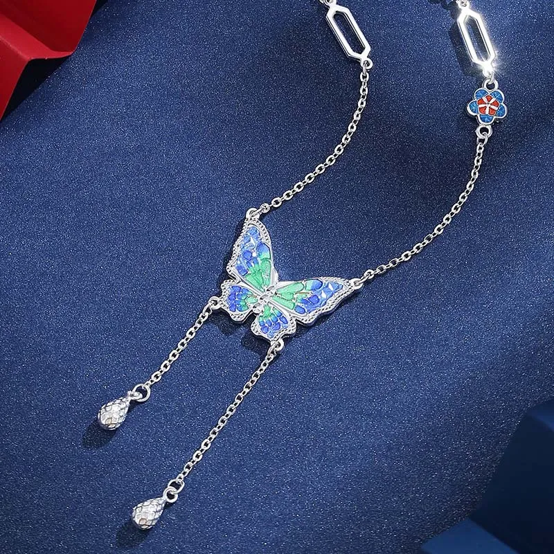 Happy Tide S999 Silver Necklaces Women's Blue-2