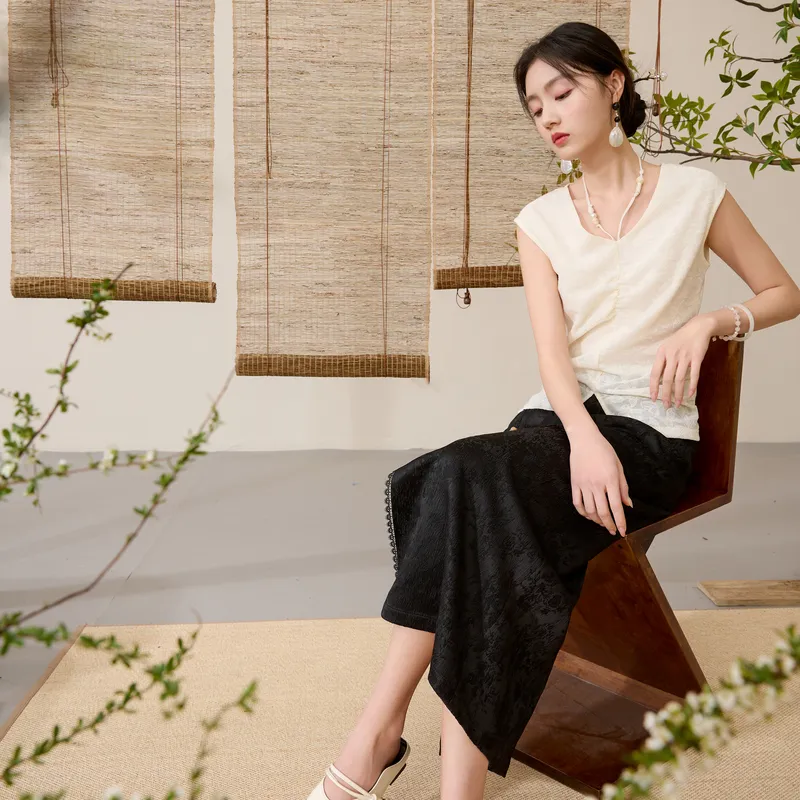 3COLOUR Casual Long Skirt Women's Black-6