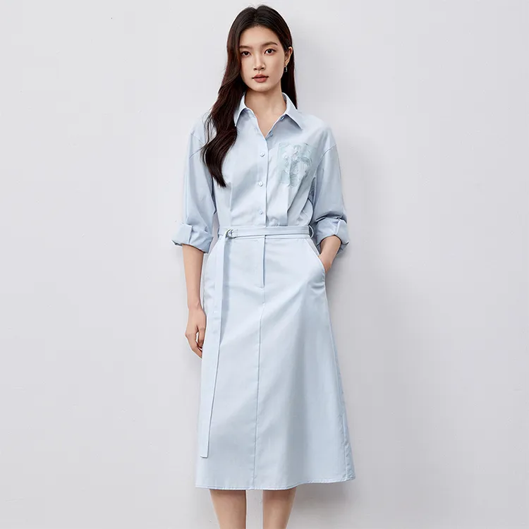 SENTUBILA Long-Sleeved Dresses Women's Light Aqua Blue-6