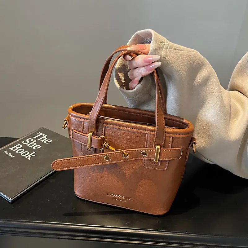 HCXK PU Bucket Bag Crossbody Handbag Unisex Ancora Red/Coffee/Brown Black-5