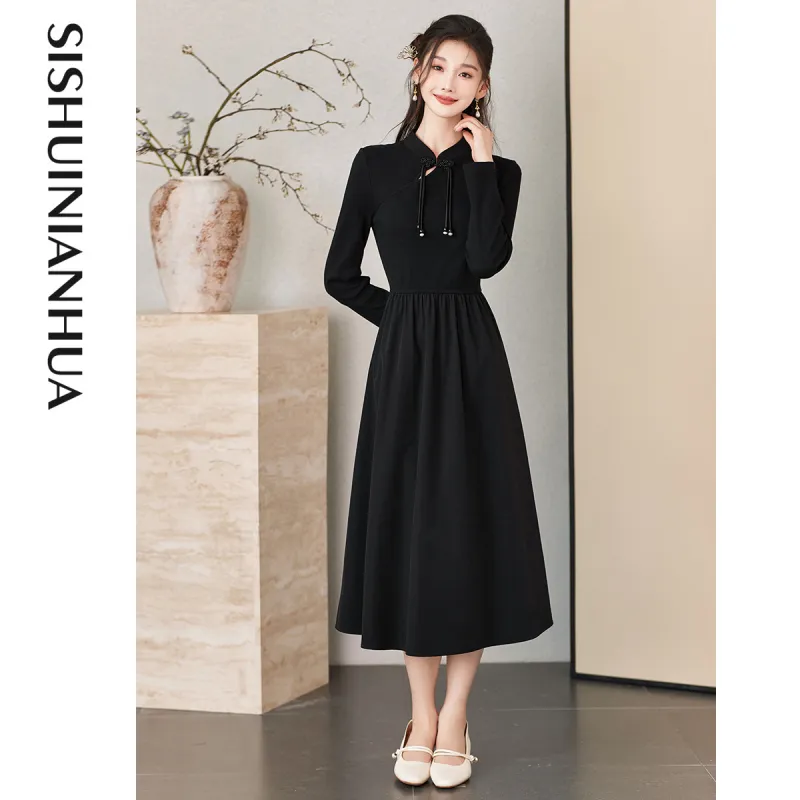Like The Age Of Water Long Sleeved Dress Regular Women's Black-1