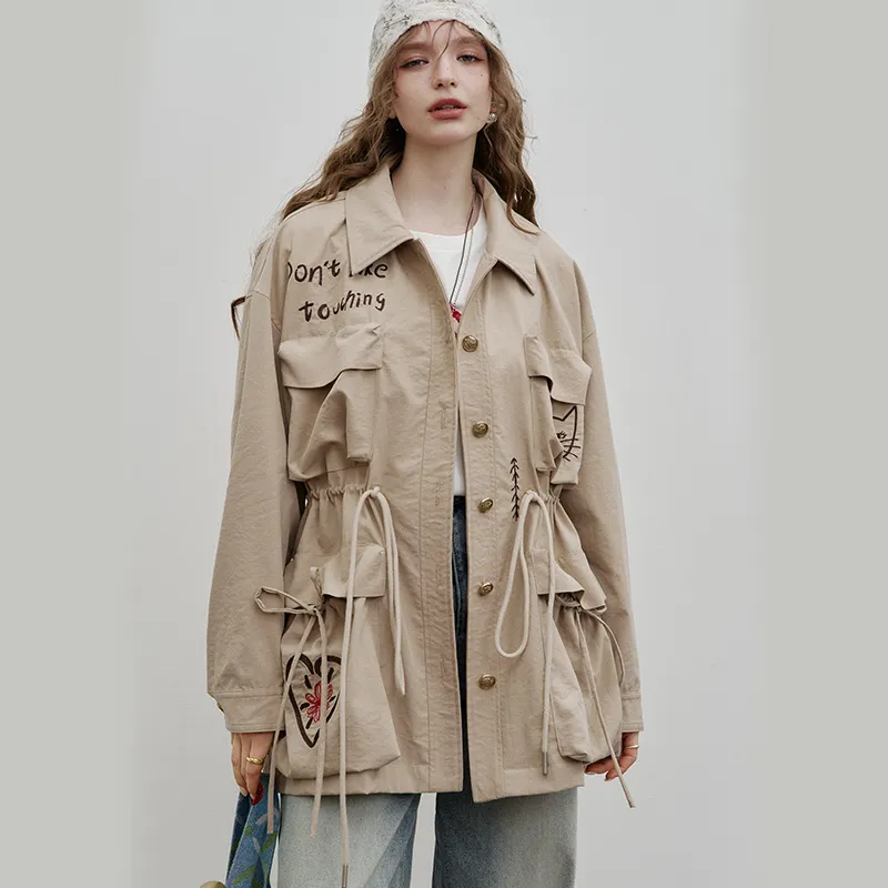 ELF SACK Cropped Coats Women's Khaki Cat-2