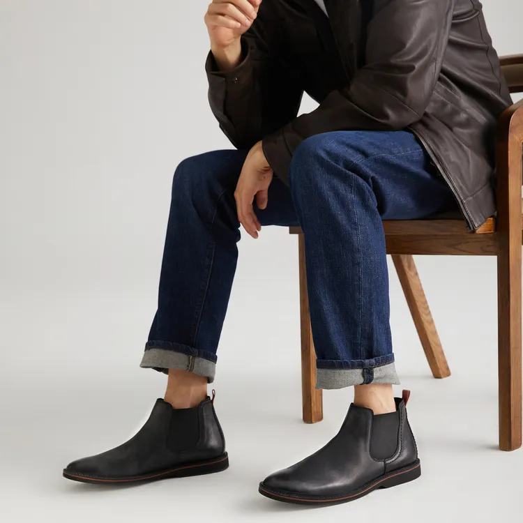 Clarks Ettik Collection Crew Chelsea Boots Men's Black-5