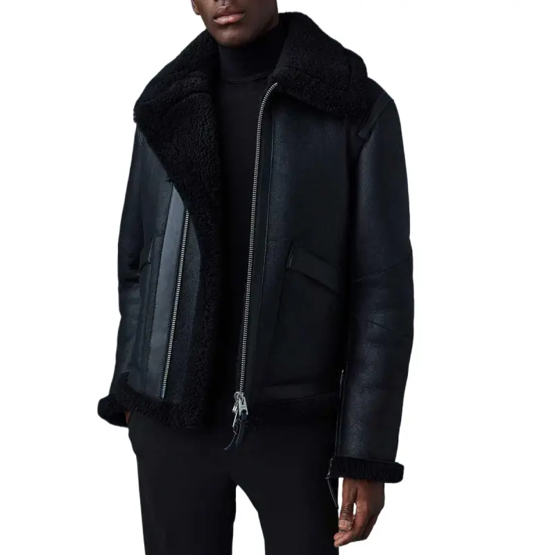 MACKAGE KRISTIAN Sheepskin Jacket With Spread Collar Jacket Men's Black-4