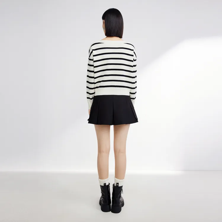 SHUIYUNJIAN Sweater Women's Raw White Strips-5