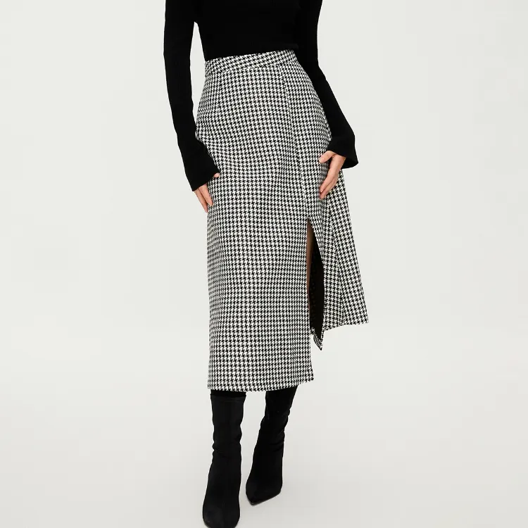 ONLY Casual Long Skirts Women's Black White Houndstooth BLACK WHITE HOUNDTOOTH-2