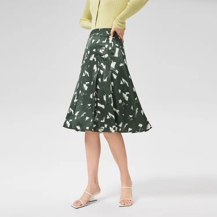 OVV Casual Long Skirt Women's Dark Green Pattern-4