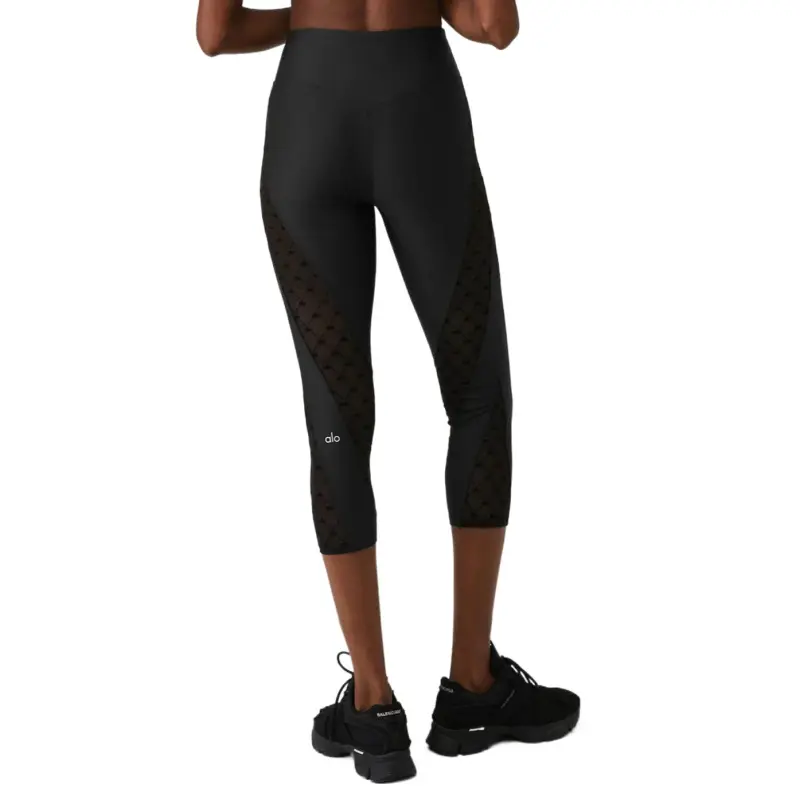 Alo Yoga Airlift Mesh High-Waist Celeste Capri – Black Sale Athletic Trousers Women's Black-1