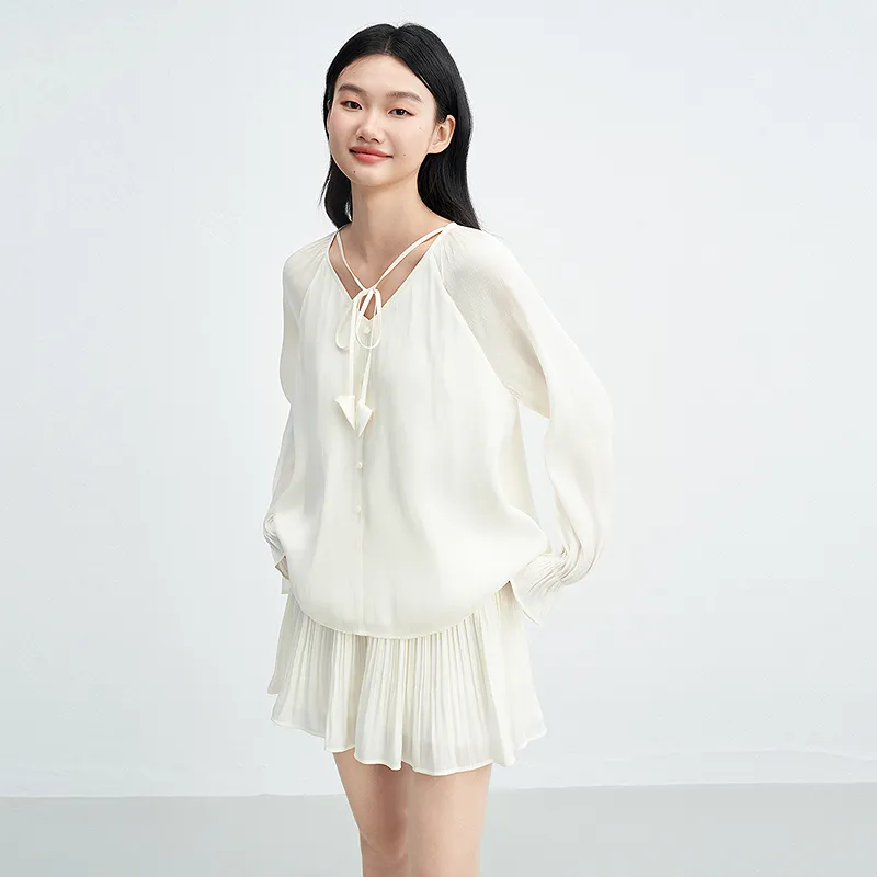 LEDIN Chiffon Shirt Women's Cream Beige-4