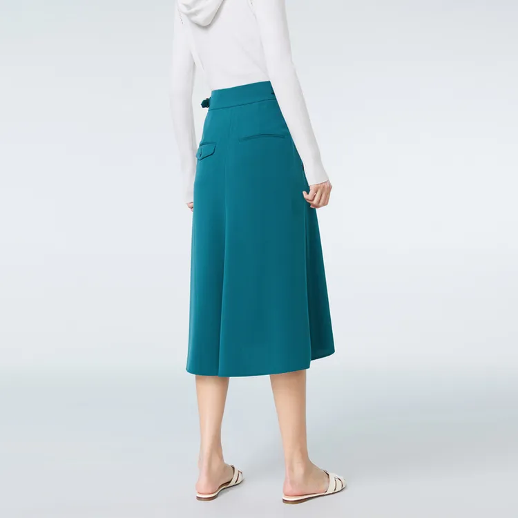 OVV Casual Long Skirts Women's Dark Blue Green Solid Color 51-2