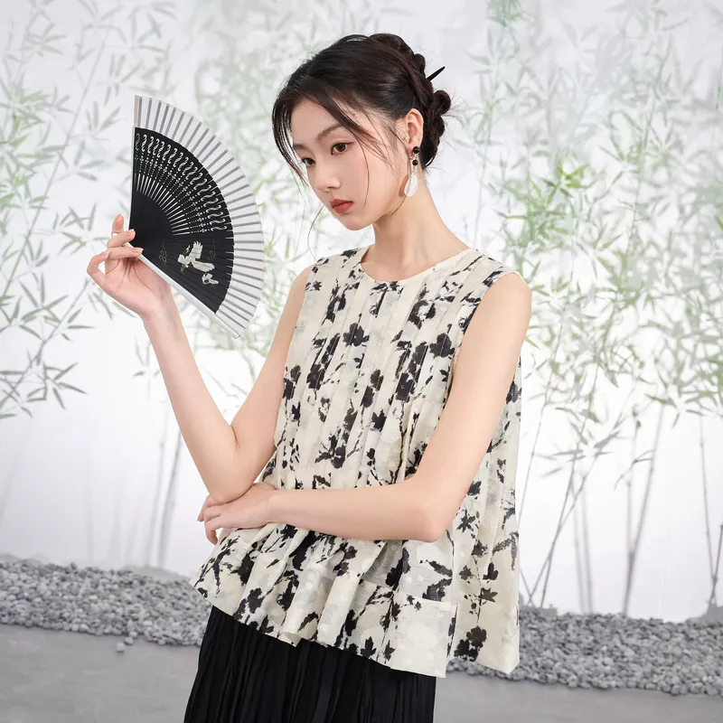 3COLOUR Chiffon Shirt Women's Black Rice Floral-3