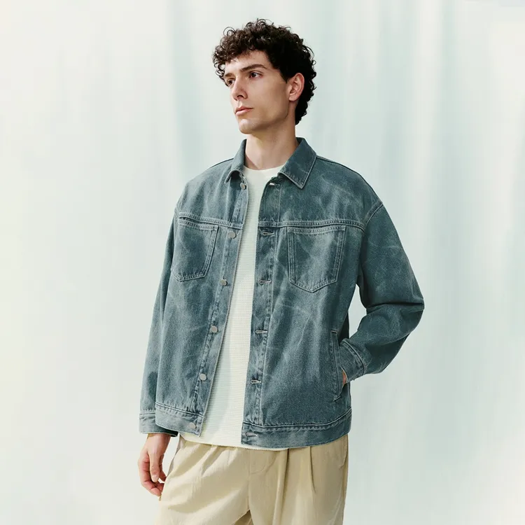 URBAN REVIVO Denim Jackets Men Light Blue-3