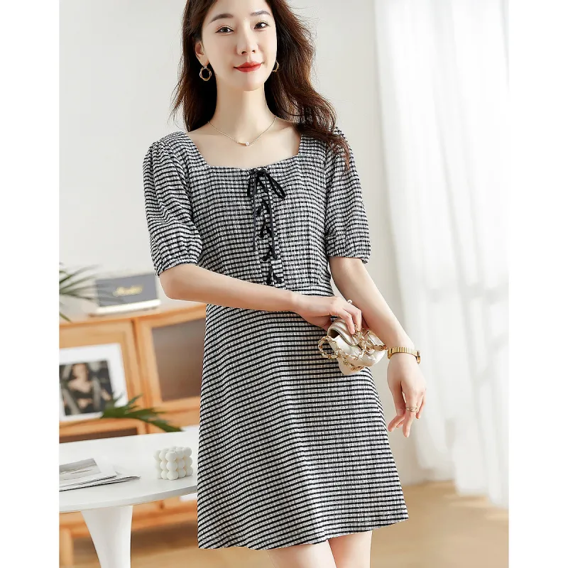 Like The Age Of Water Summer Short Sleeved Dress Regular Women's Black-1