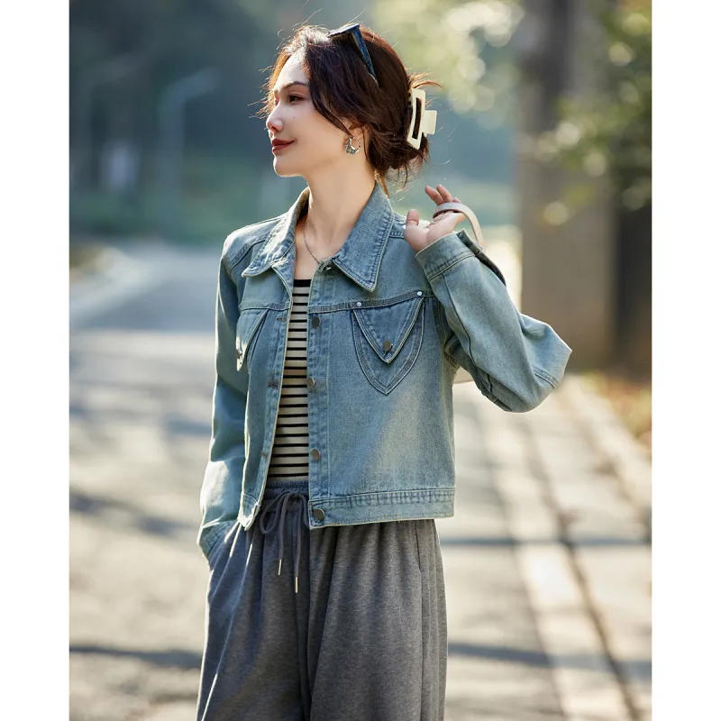 TERRE BLEUE Spring, Fall Denim Jacket Loose Fit Women's-5