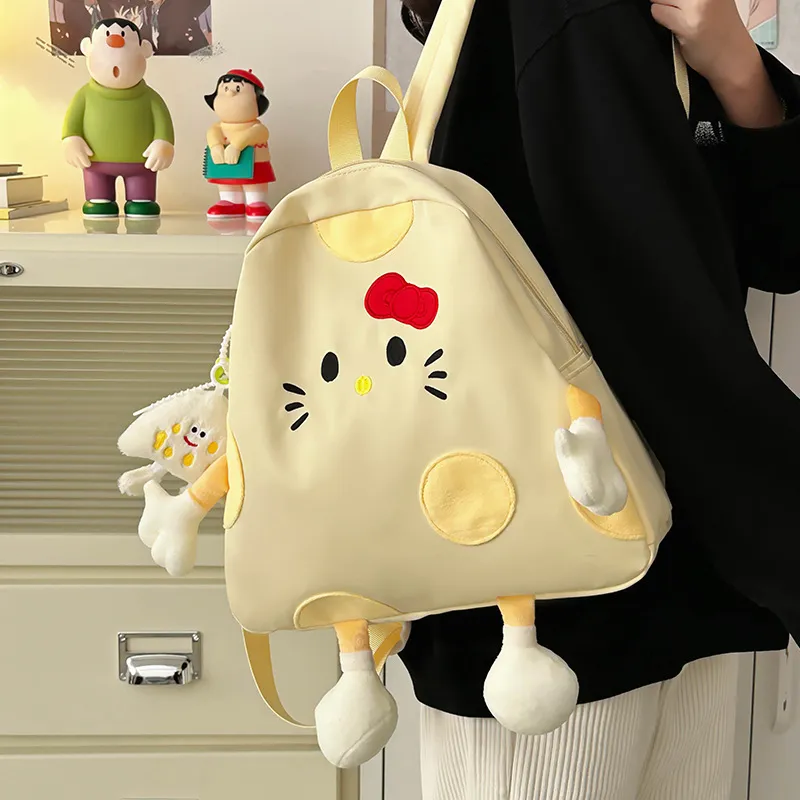 HCXK Nylon Japanese Style Backpack For Female University Students Regular Unisex Yellow-1