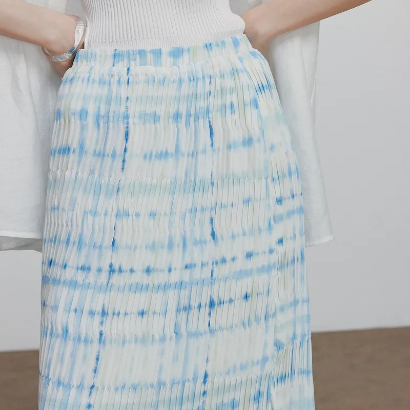 Initial Language Casual Long Skirt Women's Mint Blue-5
