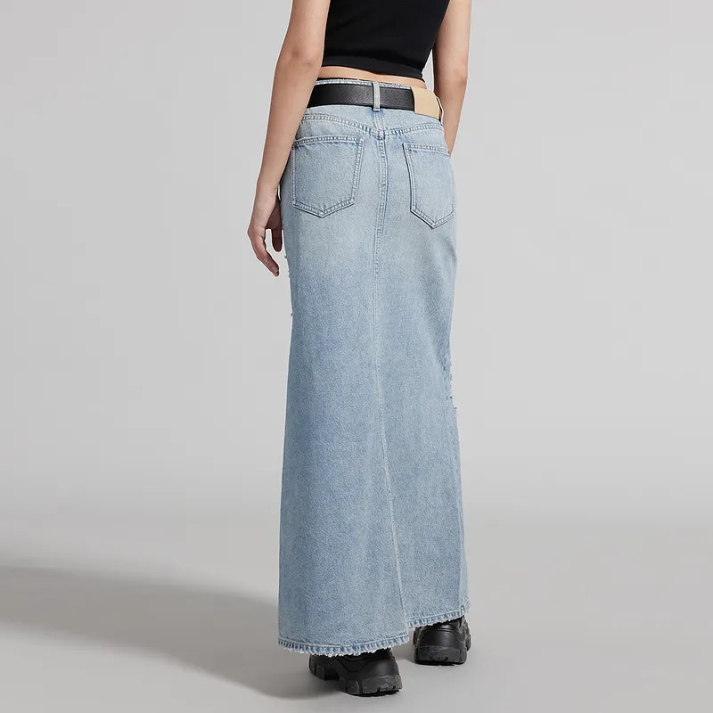 Miss Sixty Denim Long Skirts Women's Light Blue-5