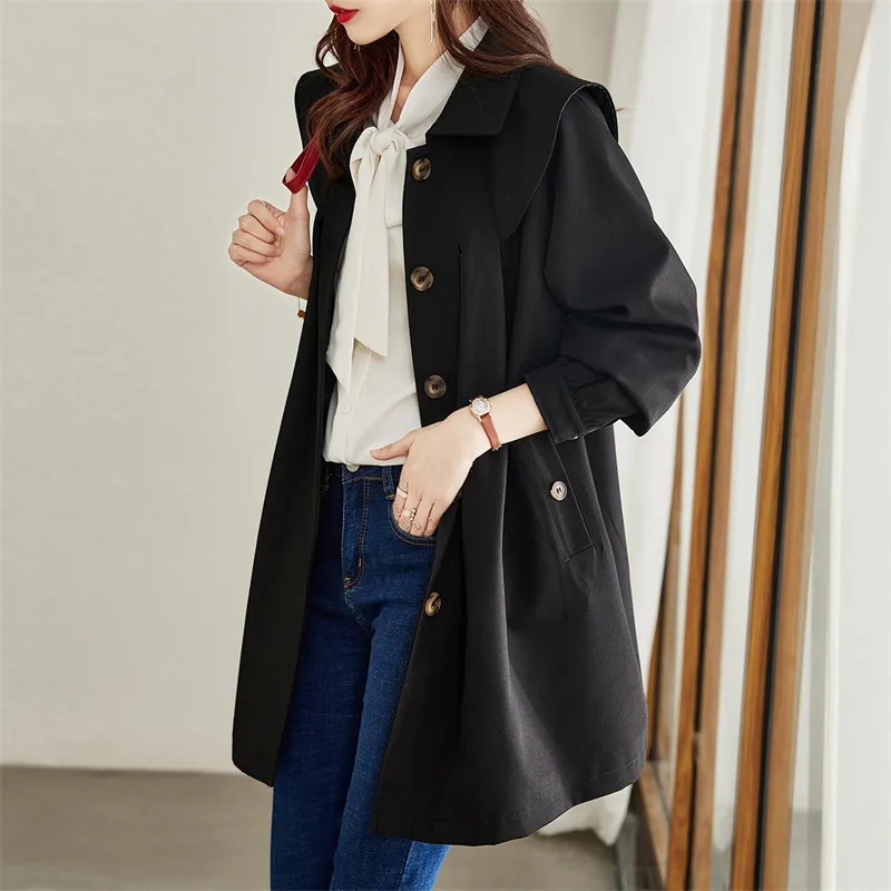 TERRE BLEUE Trench Coat Women's Black-3