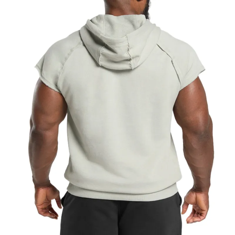 GYMSHARK Legacy 1/4 Zip Cap Sleeve Hoodie Sweatshirt Men's Lime Gray-1