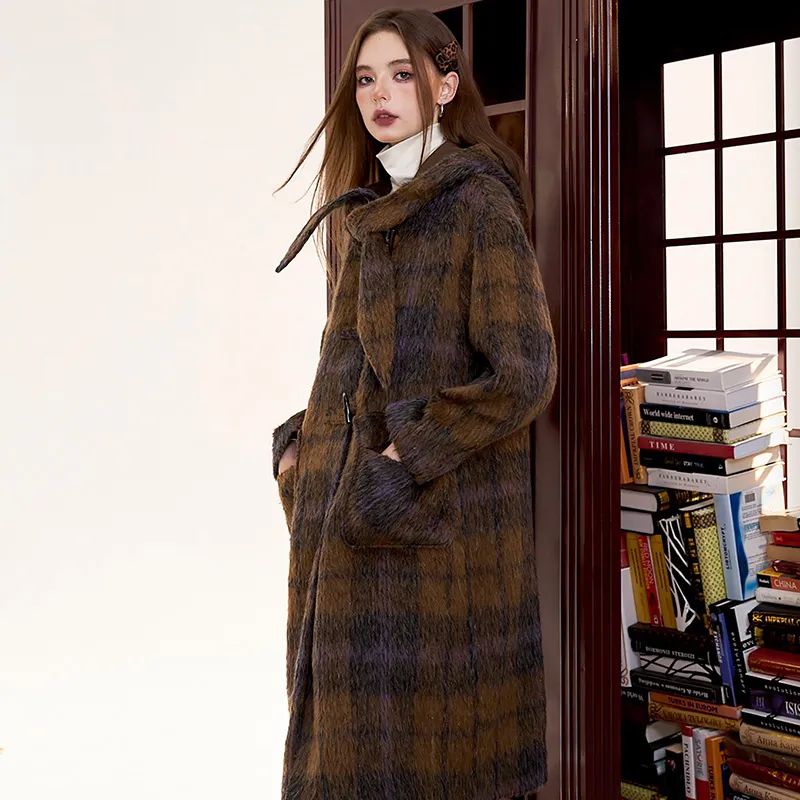 ELF SACK Coat Women's Magic Plaid Coffee-2