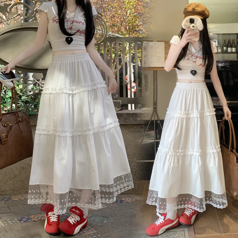 XIANSINIAO Casual Long Skirt Women's White-1