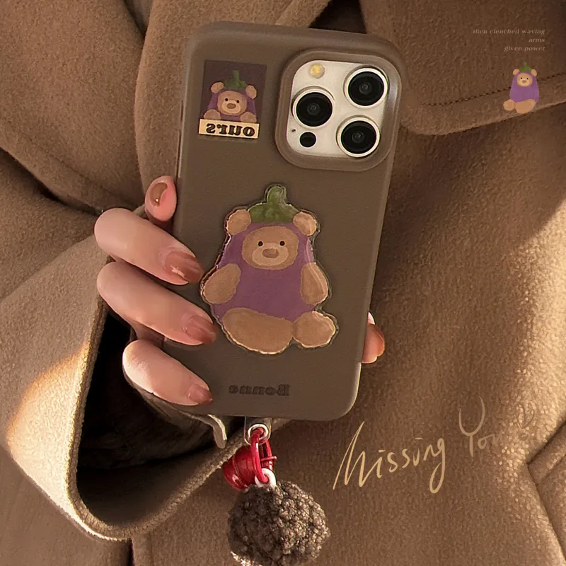 Cuttlefish Grid TPU Material Ins Eggplant Bear DIY Creative Phone Case Compatible With Apple 16/15/14/13/12/11-3