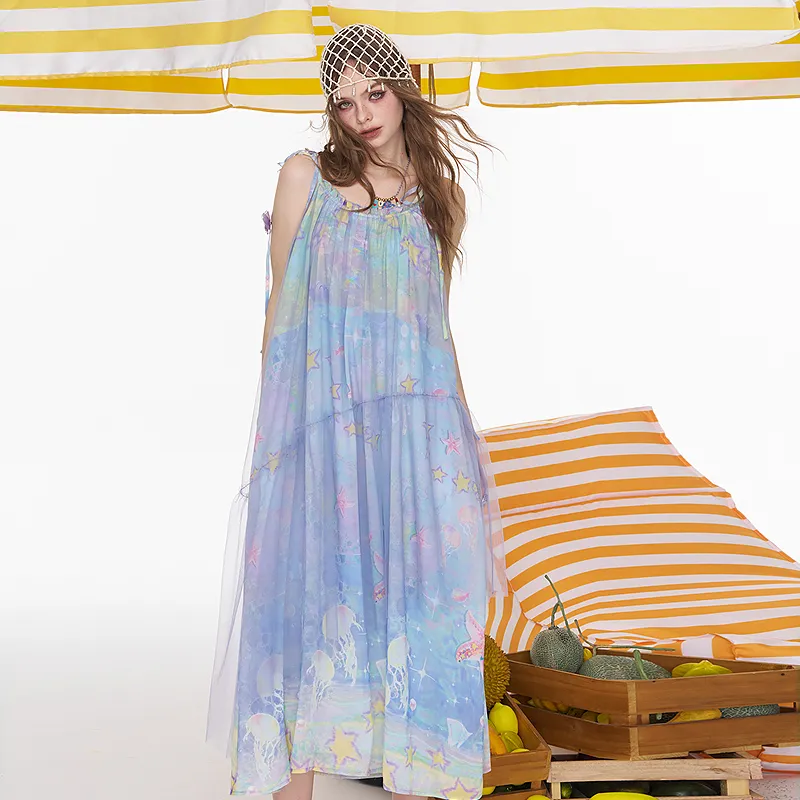 ELF SACK Slip Dresses Women's Phantom Sea Blue-4