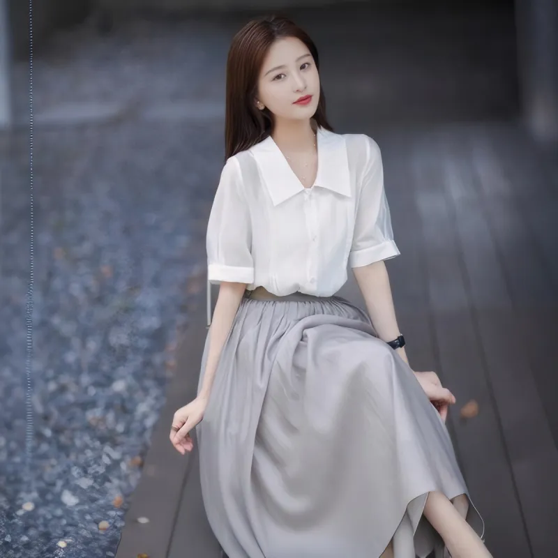 XIANSINIAO Two Piece Skirt Sets Women's Light Gray-1