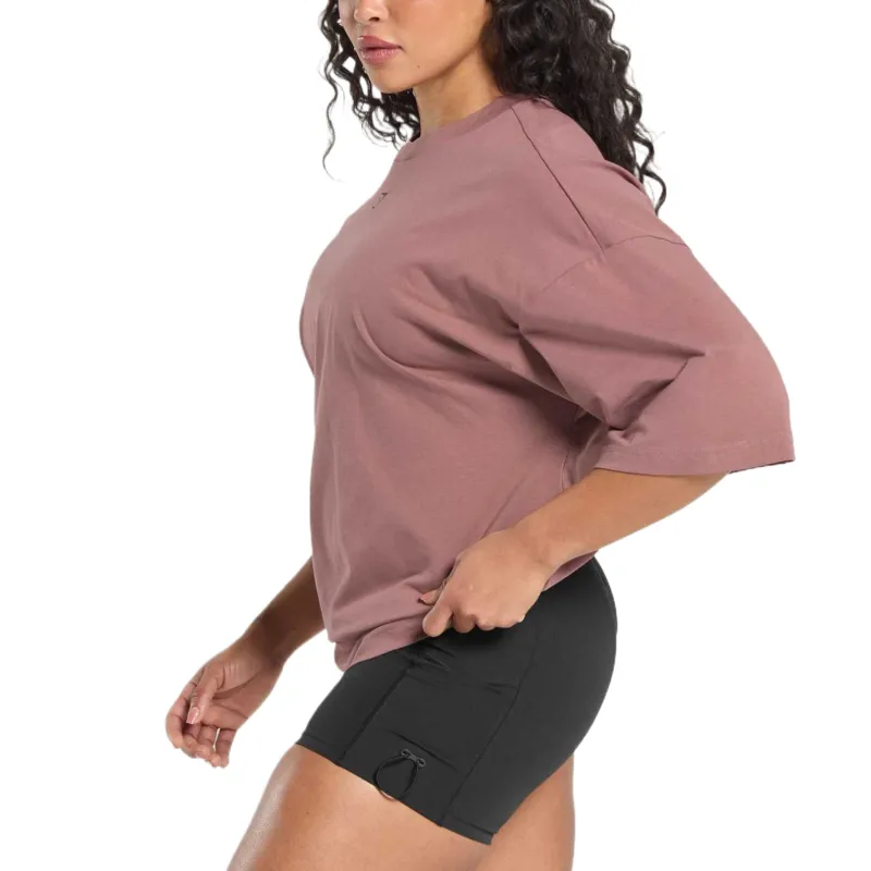 GYMSHARK Drop Shoulder Sleeve T Shirt Women's Brick Brown-2