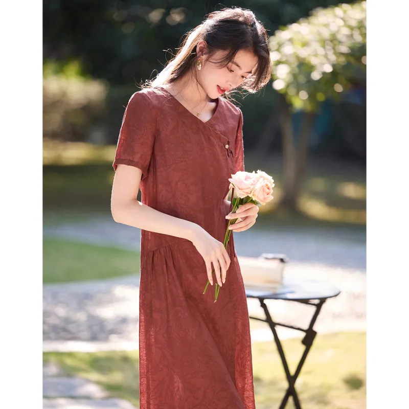 Like The Age Of Water Short Sleeved Dress Women's Red-3