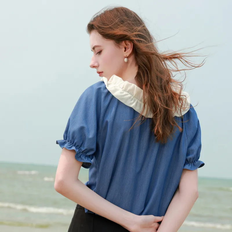 3COLOUR Chiffon Shirts Women's Marine Blue-5