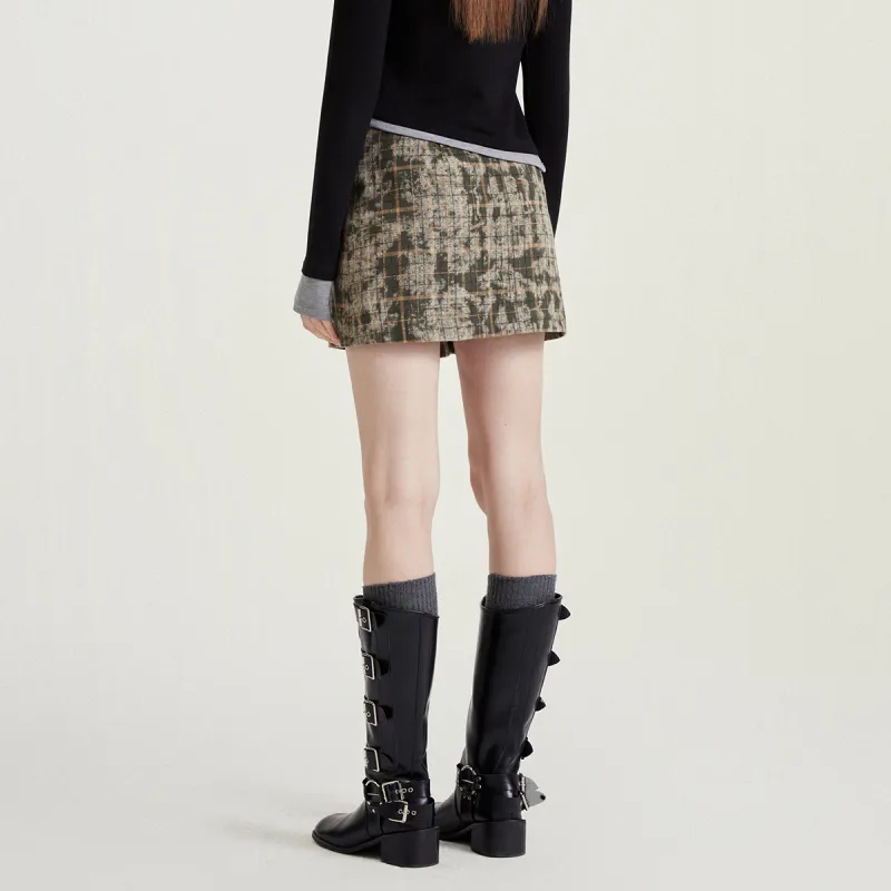 ONLY Casual Short Skirts Women's Green Lattice-3