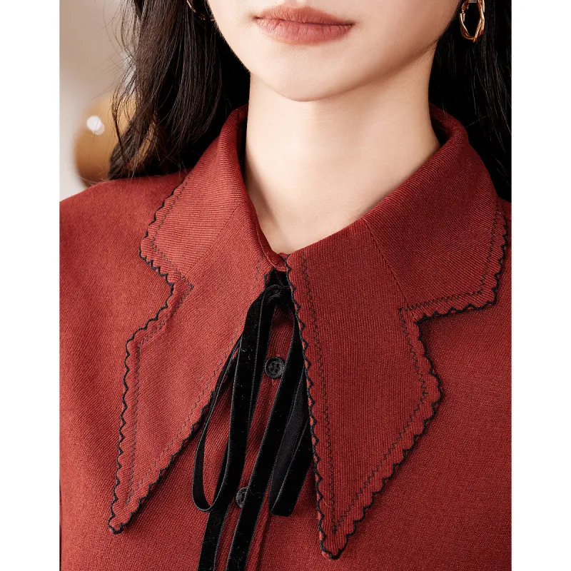 Like The Age Of Water Fall, Winter Short Sleeved Dress Women's Red-2