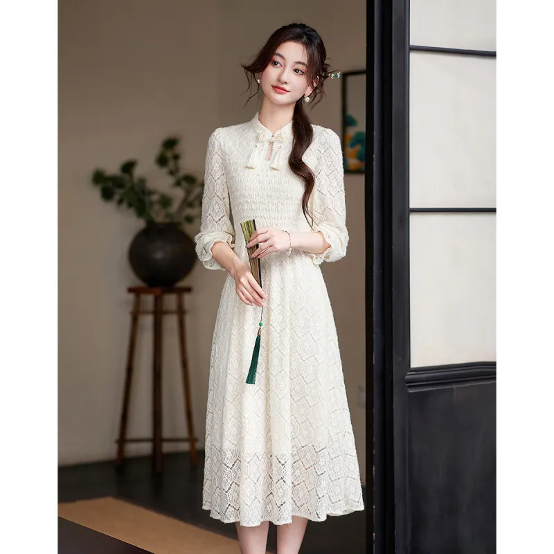 Like The Age Of Water Long Sleeved Dress Women's Apricot-1