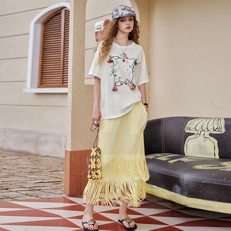 ELF SACK Two Piece Skirt Sets Women's Holiday Yellow White-1