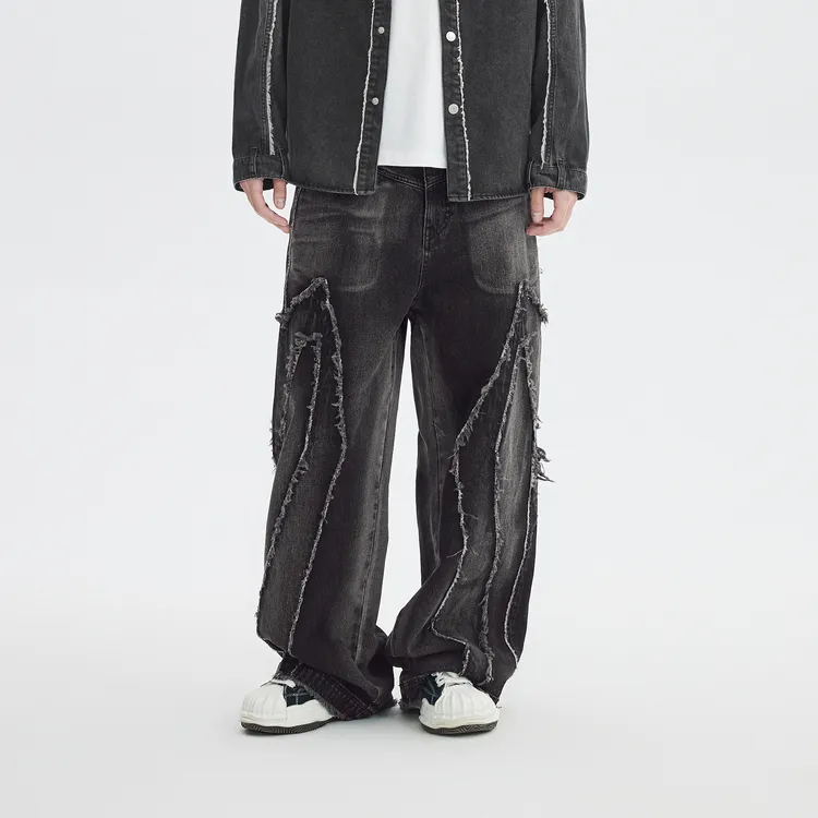 INXX Raw Edge Structural Splicing Jeans-6