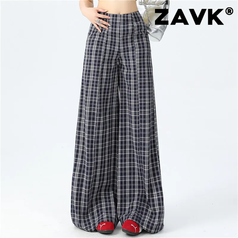 ZAVK Casual Pants Women's Black White Plaid Pants-1