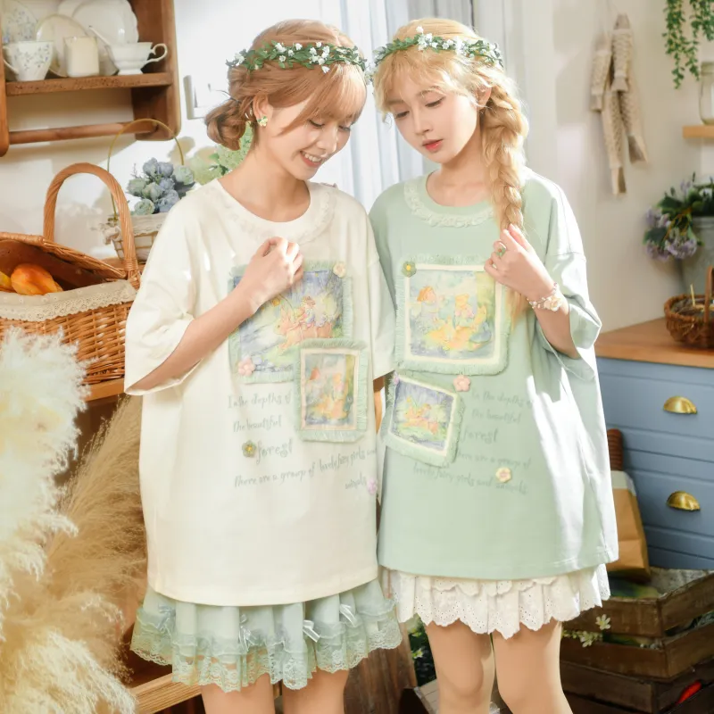 SNBL Skirt Set Women's Green T Shirt+White Skirt-2