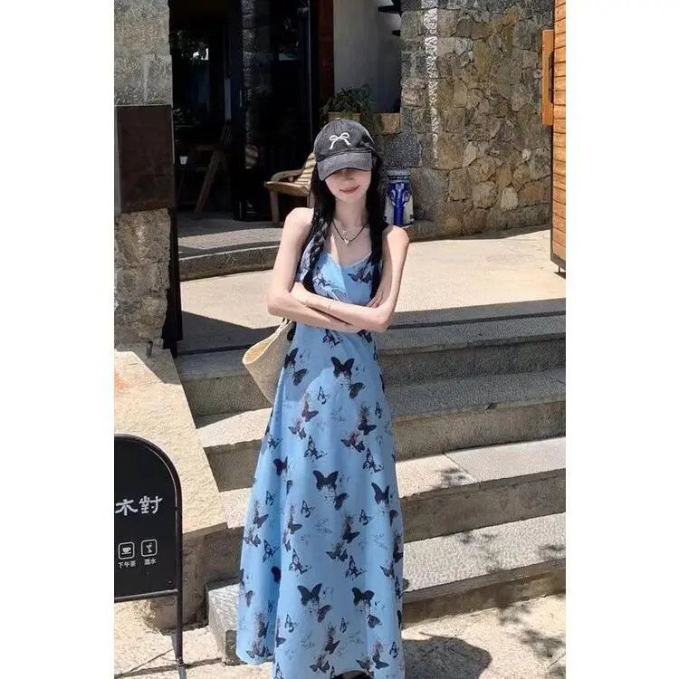 XIANSINIAO Slip Dresses Women's Blue-4