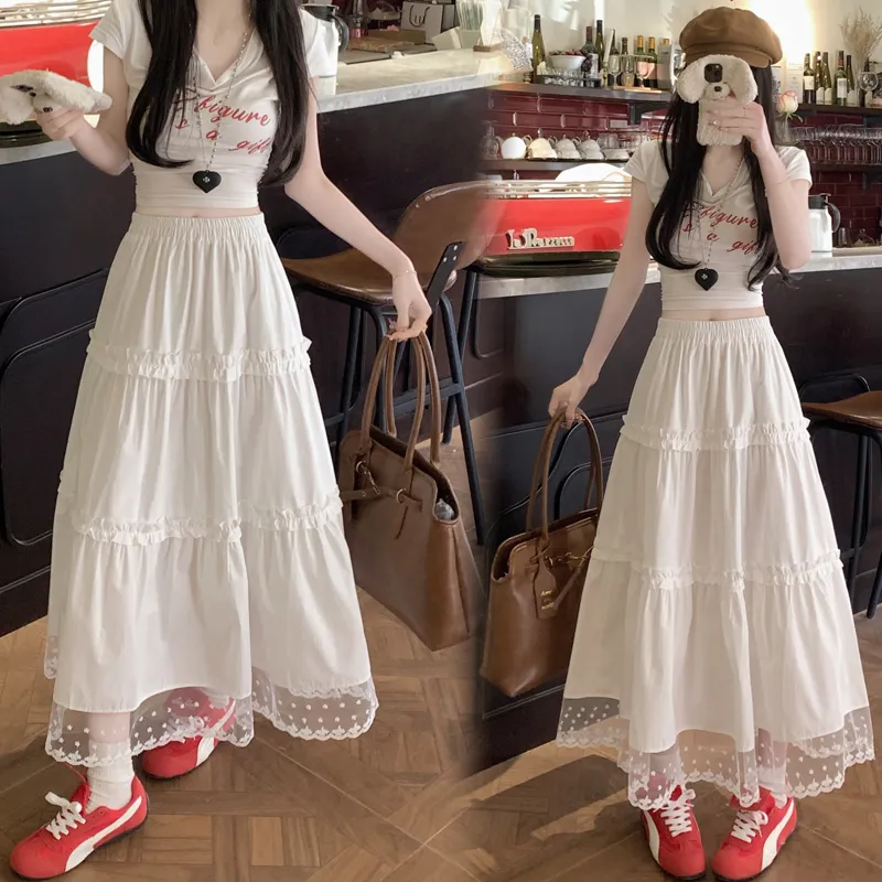 XIANSINIAO Casual Long Skirt Women's White-2