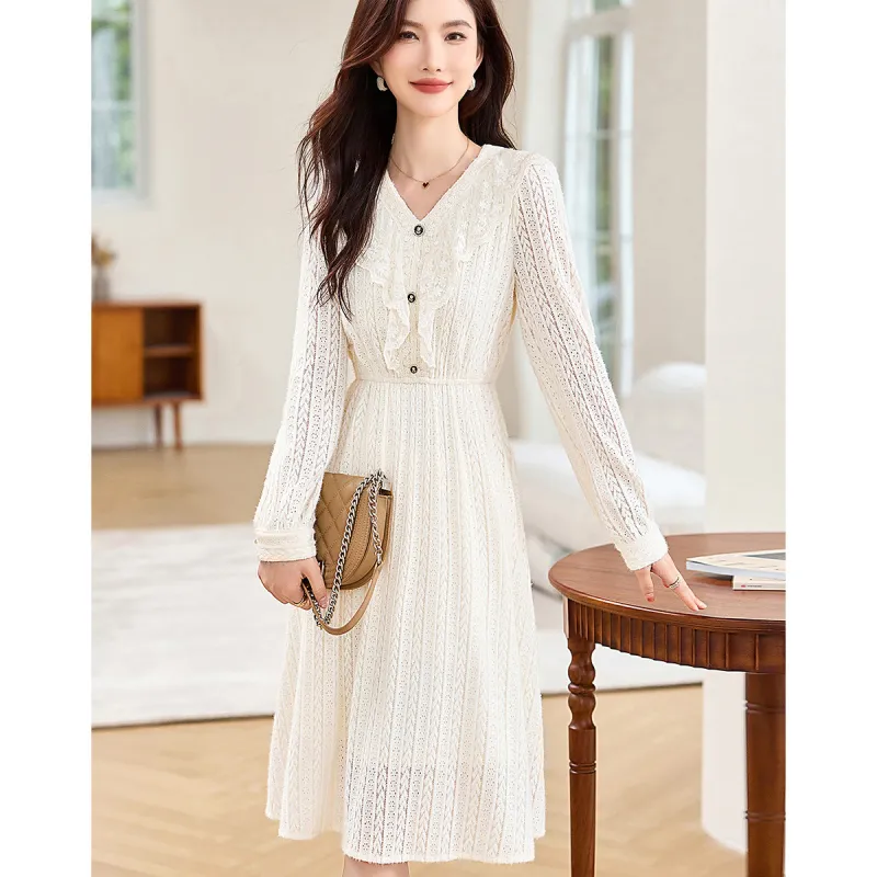 Like The Age Of Water Long Sleeved Dress Women's Beige-0