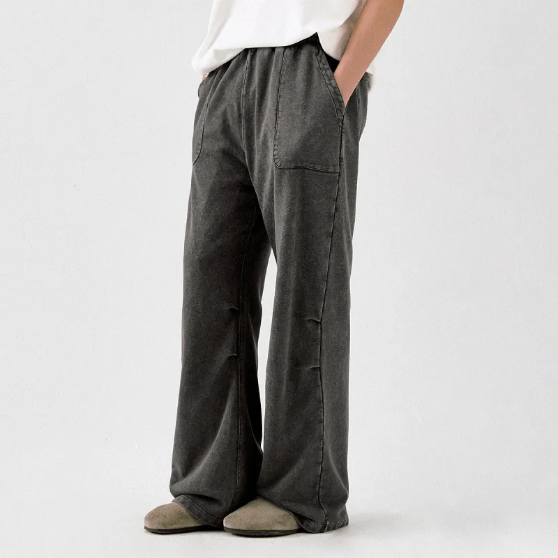 714STREET Knitted Sweatpants Unisex Black Gray-3