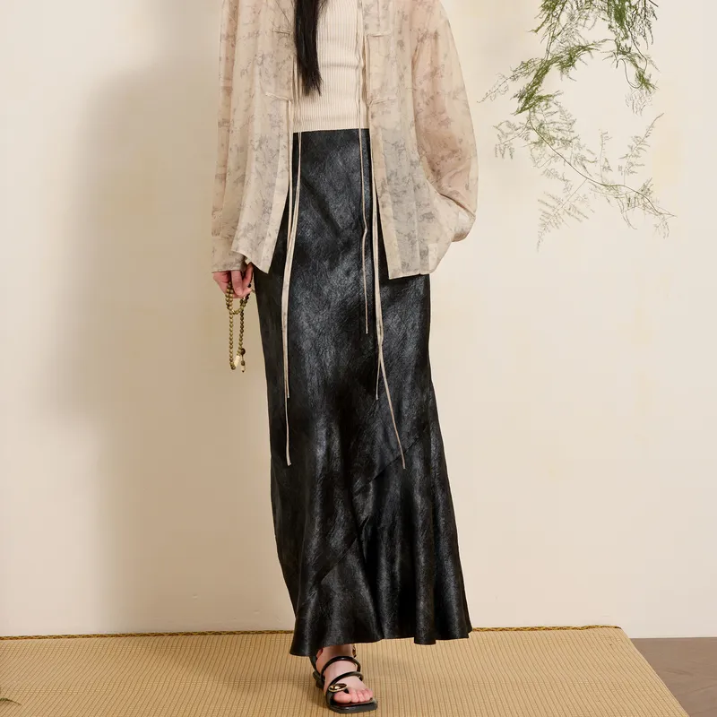 3COLOUR Casual Long Skirt Women's Classic Black-6